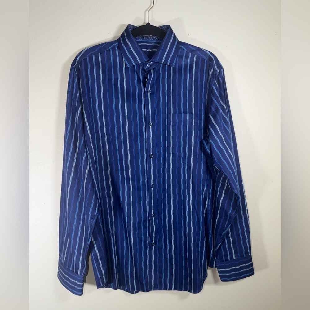 Bugatchi Navy and Light Blue Striped Shirt